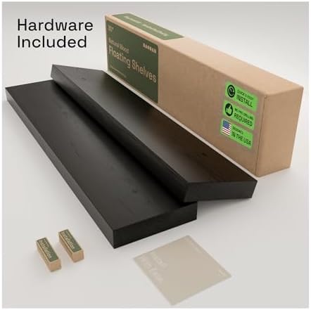 Solid Wood Floating Shelves for Wall 30 Inches Long, Black Wooden Shelf