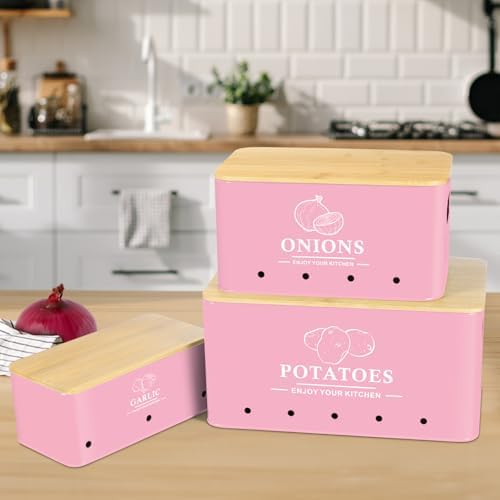 Kitchen Vegetable Storage Set of 3, Metal Onion Garlic Potato Storage Set, Kitchen Canisters Vegetable Keeper Containers