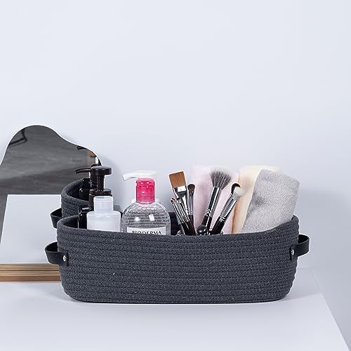 Cotton Rope Toilet Paper Holder Basket with Handle, Home Decor Organizing Small Baskets, Nursery Basket 13"x5.9"x4" Dark