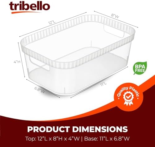 Tribello Modern Cabinet Organizers And Storage Pantry Shelf Organizer - Clear Plastic Storage Bins - Bulk 8-Pack (Medium