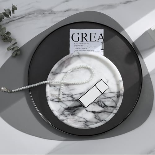 Lilac Marble Round Tray - 8 Inch Bathroom & Vanity Organizer for Jewelry, Perfume, Watches, Coasters | Makeup, Dining Ta