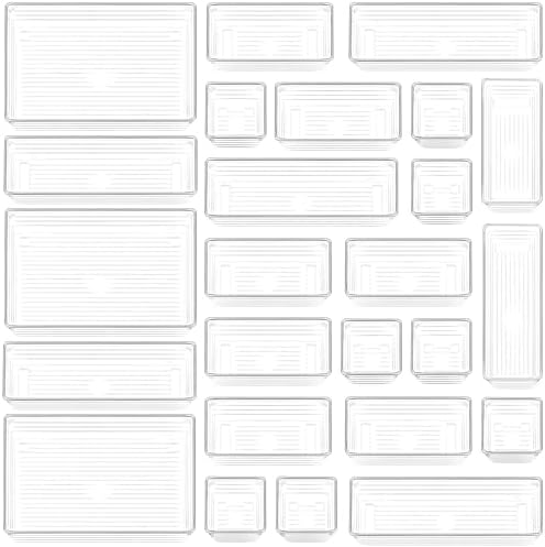 DCA 25 PCS Clear Plastic Drawer Organizer Trays, Storage Bins