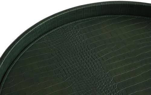 HofferRuffer Round Serving Tray 20'', Elegant Faux Leather Circle Ottoman Table Tray, Serve Tea Coffee Breakfast in Bedr