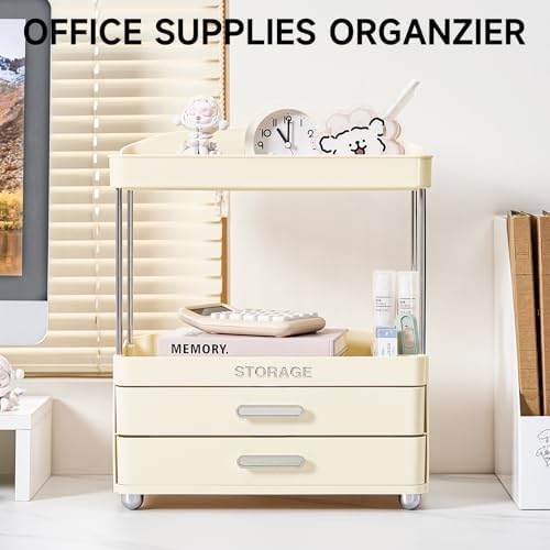 UFORU Bathroom Organizers and Storage | 2-Tier 2-Drawer Makeup Organizer Countertop, Easy to Install & Multi-Purpose - C