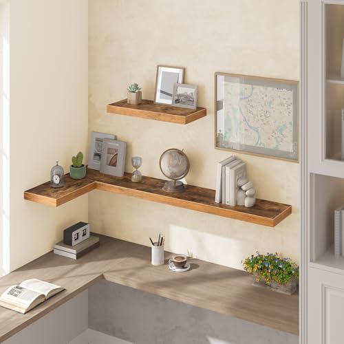 HOOBRO Floating Shelves for Wall, Wall Mounted Shelf Set of 2, 55" Hanging Shelf with Invisible Brackets, for Wall Stora
