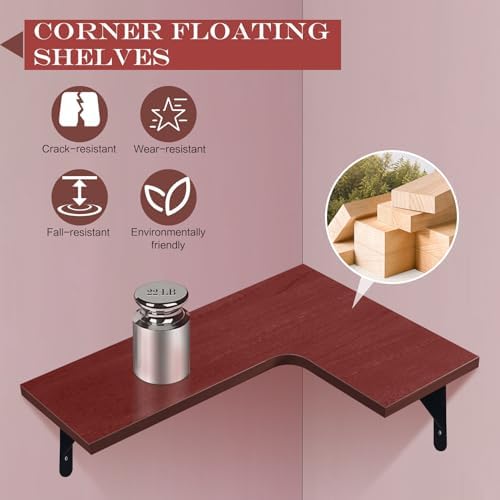 Corner Floating Shelves, Set of 4, Red, 15.9 x 11.4 Inch