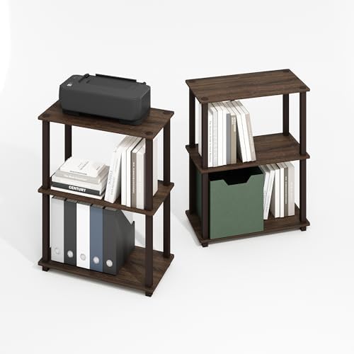 Furinno Turn-S-Tube Storage Shelves Set of 2, 3-Tier Book Shelf, Corner Shelf, Toolless Open Shelves, Square Tubes, for 