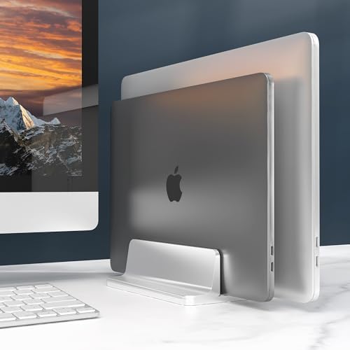 BULL-TECH New Vertical Laptop Stand, Adjustable 2 Slot Aluminum Desktop Holde(Up to 17.3 inch), Fits All MacBook/Microso