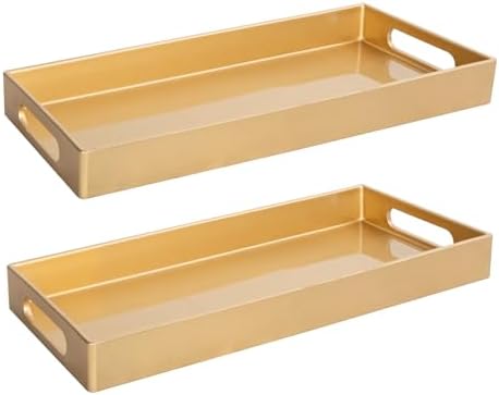 MAONAME Gold Vanity Tray Set of 2, Rectange Toilet Tank Trays with Handles