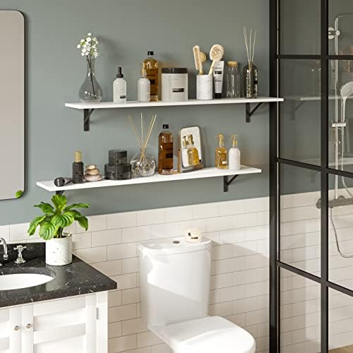 DINZI LVJ Long Wall Shelves, 55.1Inch Wooden Floating Shelves with Brackets
