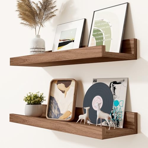 Heimlove Picture Ledge Shelf, Small Floating Shelves Set of 2, 16 Inches Picture Shelf for Wall with Ledge, Kids Bookshe