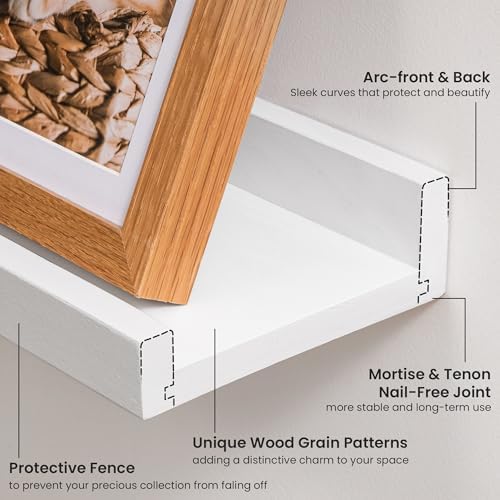 Acovy Solid Ash Wood Picture Ledge Shelf, 48 Inch, White, Set of 2