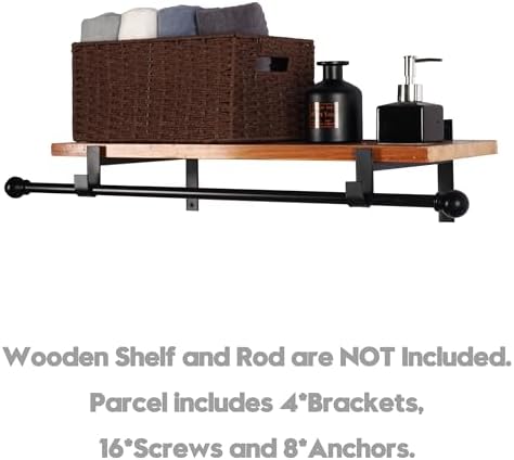 AddGrace Closet Rod Bracket Heavy Duty Shelf Brackets Black 6 Inch 4 Pack