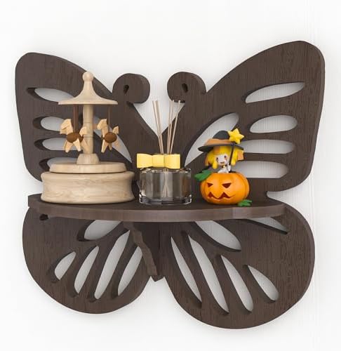 Butterfly Shaped Nursery Wall Deor, Solid Wood Floating Shelves, Small Decorative Shelf Wall Mounted, Cute Display Rack 