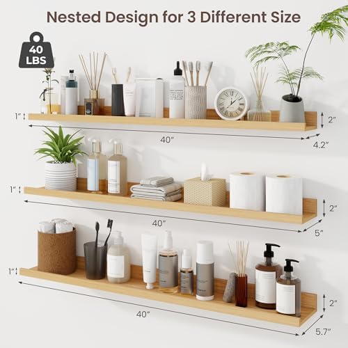 Axeman 40 Inch Floating Shelves, Oak Picture Ledge Shelf Set of 3