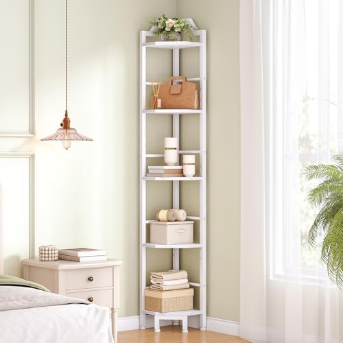HOOBRO Narrow Corner Shelf Stand, 5-Tier Corner Shelf, 63” Tall Multipurpose Corner Bookshelf, Standing Display Shelf Pl