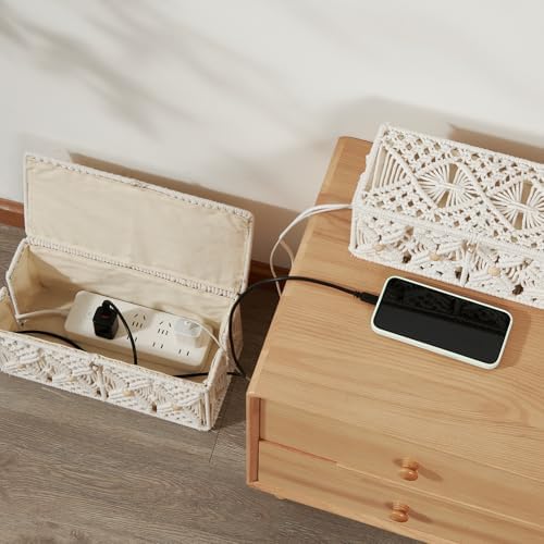 Cable Management Box Handmade Macrame Cord Storage Organizer