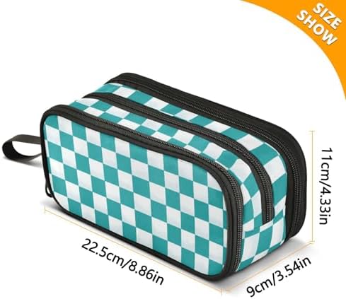 Wfrish Blue Checkerboard Pencil Case Football Pencil Pouch Big Capacity 3 Compartments Back to School Supplies for Teen Girl Boy Pouch Pen Bag Large Storage Organizer with Zipper Handle for Men Women