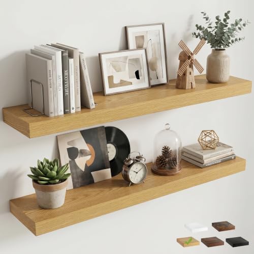 8 inch Deep Floating Shelves for Wall, 40" Wide, Oak Finish, 2-Pack