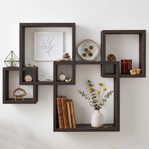 Greenco 4 Cube Intersecting, Easy-to-Assemble Floating Wall Mount Shelves for Bedrooms and Living Rooms - Walls Shelving