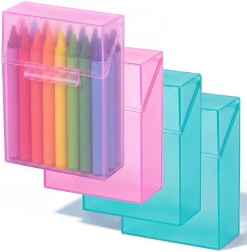 Clabby 4 Pcs Clear Plastic Crayon Boxes Hold 24 Count, Teal,Pink