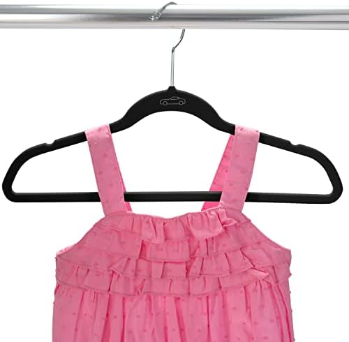 Simplify 100 Pack Kids Velvet Hangers | Slim | Non-Slip Design | Space Saving | Childrens Clothes | Shirts | Pants | Dresses | Baby Nursery | Closet Storage & Organization | Black