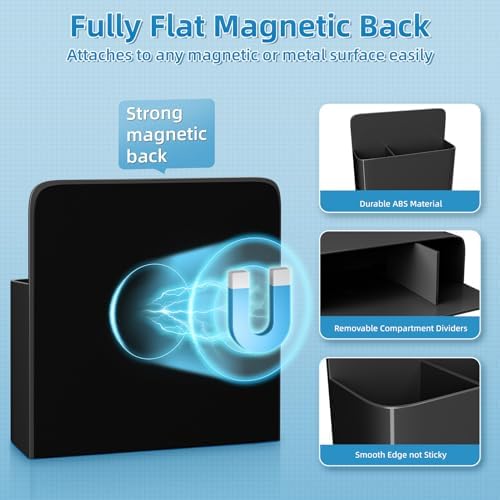 Magnetic Pen and Eraser Holder for Whiteboard, Dry Erase Marker Holder, Magnet Pencil Cup Utility Storage Organizer for Office, Refrigerator, Locker and Metal Cabinets (Black)