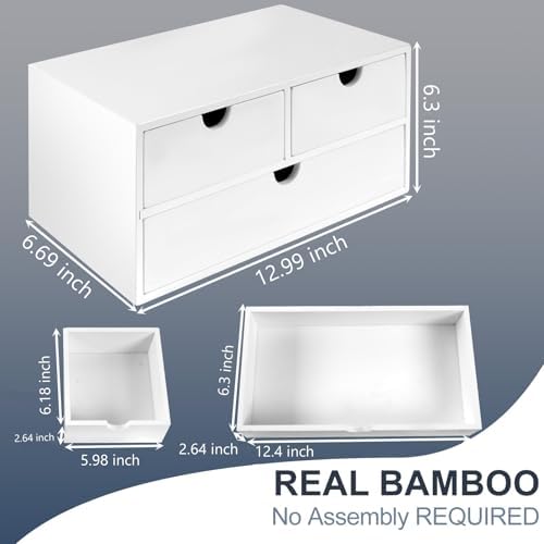 Charmewooden Bamboo Desk Organizer With Drawers Countertop Drawers Counter Storage Box Corner Desk Organizer for Home Office No Assembly Required