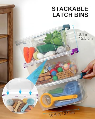 NUMIFUN Plastic Storage Bins with Lids 6 Pack, 7 Quart Storage Containers with Black Buckle Latch, Stackable Storage Con