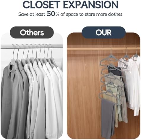 Velvet Stackable Hangers 50 Pack Space Saving Cascading Hook Gray