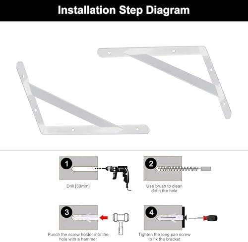 Heavy Duty Shelf Brackets Wall Mount Steel Bracket Wall Brackets for Shelves (White, 6 x 4 Inch-3 Pairs)