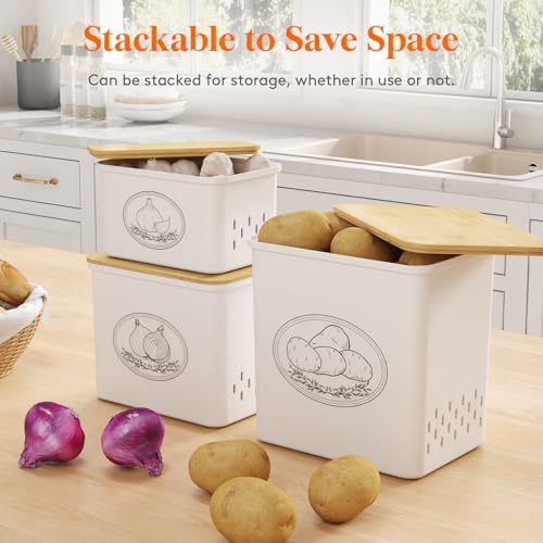 Lifewit Plastic Potato and Onion Storage Bin Box, Set of 3, White