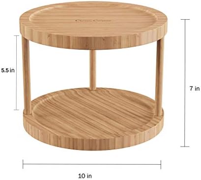 Classic Cuisine Lazy Susan – All-Natural Bamboo Round Two Tier Turntable Kitchen, Pantry and Vanity Organizer and Displa