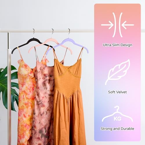 Sishynio Velvet Hangers 30 Pack, Non-Slip Slim Felt Hangers Multicolor