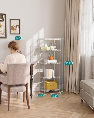 SINGAYE Bookshelf Shelves Bookcase Shelf 5 Tier Wire Shelving with Wheels