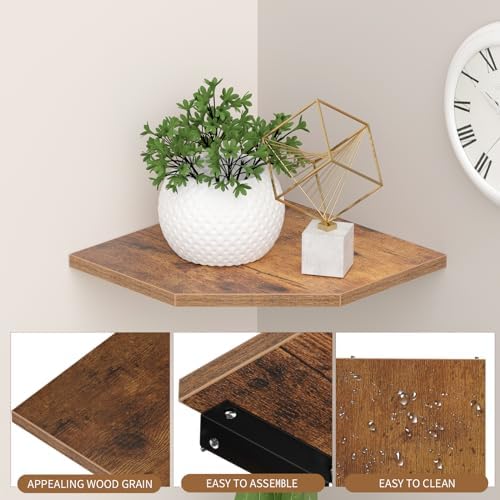 JJL Corner Wall Shelf, 10.4 Inch Wooden Corner Shelves, Set of 2 Floating Shelf for Wall Storage, Wall Mount Corner Shel