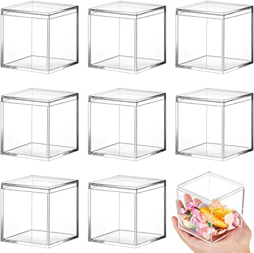 Blulu 8 Pcs Clear Acrylic Box with Lid, 2.9 x 2.9 x 2.9 Inch, Classic Style