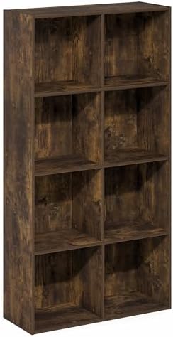 Furinno LUDER Book Shelf, 8-Cube Bookshelf, Bookcase with Open Shelves, 9.5 x 24.6 x 47, for Living Room, Bedroom, Home 