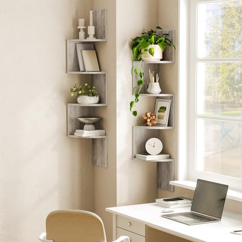 HOOBRO Corner Shelf Wall-Mounted, Set of 2 Floating Corner Shelves for Wall