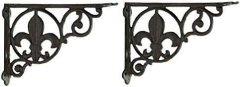 2 Cast Iron Fleur de Lis Decorative Wall Shelf Brackets