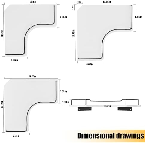 L-Shaped Corner Floating Shelves Wall Mounted Set of 3,White