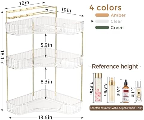 BEFSOP Corner Bathroom Counter Organizer, Upgraded 3-Tier Makeup Organizer Countertop with Makeup Brush Holder, Skincare
