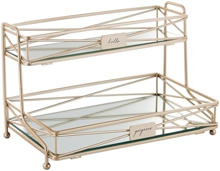 Home Details Satin Gold 2 Tier Vanity Tower (27174-SGOLD)
