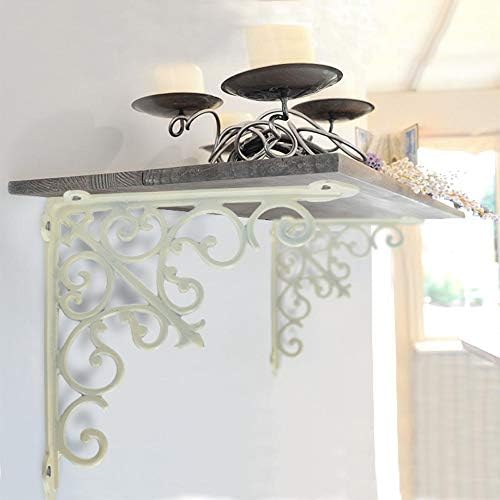 NACH Decorative Shelf Brackets, 2 Pack of 10.6 x 2 x 10.6 inch, Antique White Cast Iron Wall Shelf Brackets - Decorative