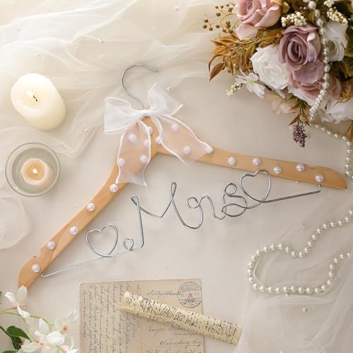 Honeydak Wood Bridal Hanger for Wedding Dress,Natural,Pearl