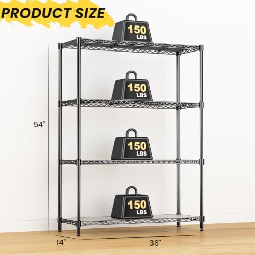 4-Tier Adjustable Storage Shelves 600LBS Heavy Duty Wire Shelving