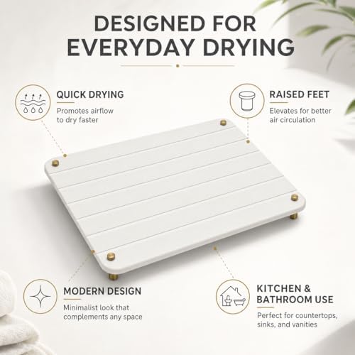 Razborci Stone Dish Drying Mat for Kitchen Counter, Water Absorbing Bathroom Tray Sink Organizer, Diatomaceous Earth Cou