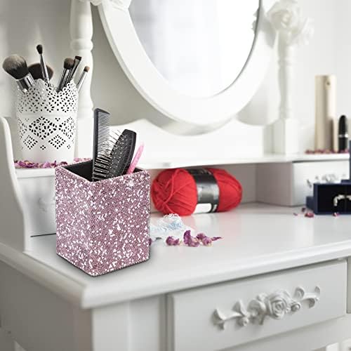KEYPOWER Crystal Pencil Pot Holder Box Bling Rhinestone Pen Organizer Holder Cosmetic Pen Container Comb Brushes Personalized (Square Purple)