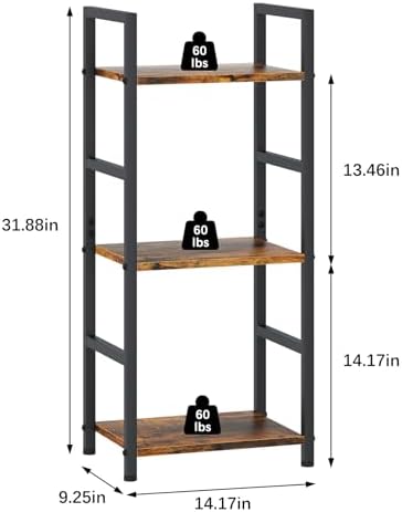 Bookshelf Storage Shelf Bookcase, 3 Tier Industrial Bookcase,Small Book case for Living Room, Bedroom, and Home Office, 
