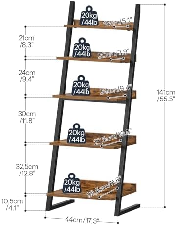 HOOBRO 5-Tier Bookcase, Narrow Ladder Shelf, Small Bookshelf, Corner Storage Shelf, Small Display Organizer for Living R